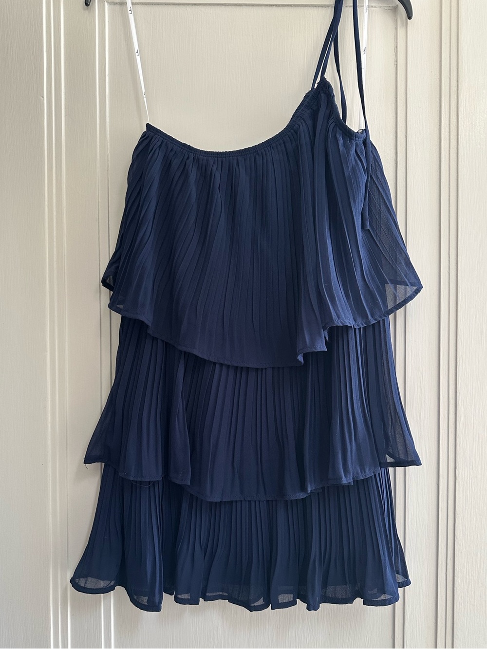 NWT Lulus Blowing Kisses Navy Pleated One-Shoulder Mini Dress - XXS